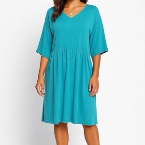 Eileen Fisher‎ Turquoise Dress Size Large Coastal Chic Lightweight Flowy